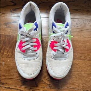 Nike White Sneakers with Neon Pink and Blue Accents